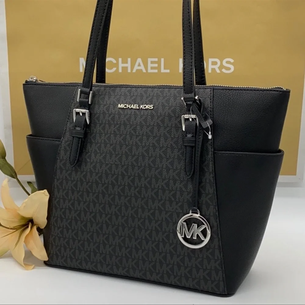MICHAEL KORS CHARLOTTE LARGE TOP ZIP Black Tote - Picture 13 of 16